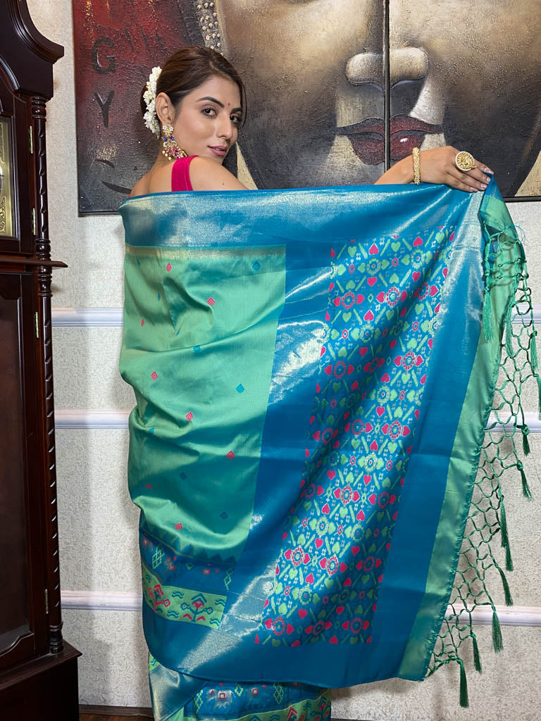 Teal Green Patola Silk Saree