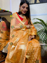 Tangerine Orange Organza Silk Saree