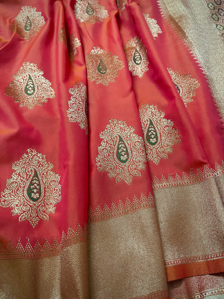 Tangerine Orange Meenakari Banarasi Silk Saree