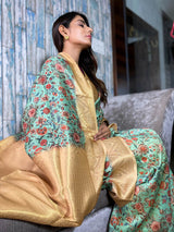 Seafoam Green Uppada Cotton Silk Saree