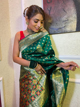 Pine Green Banarasi Patola Silk Saree