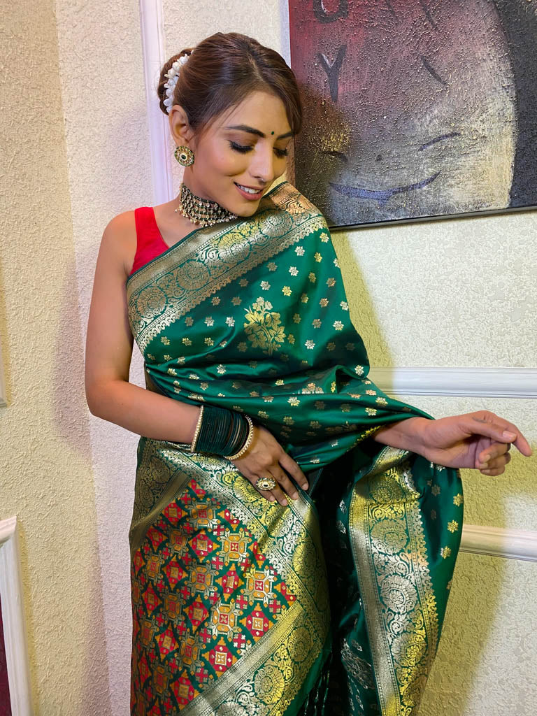 Pine Green Banarasi Patola Silk Saree