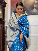 Azure Blue Banarasi Silk Handloom Saree