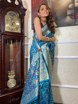Cerulean Blue Katan Silk Patola Saree