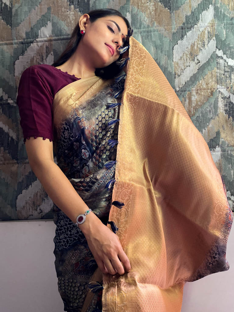 Berry Blue Uppada Cotton Silk Saree