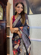 Raisin Grey Designer Banarasi Silk Saree