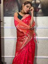 Punch Pink Banarasi Silk Saree