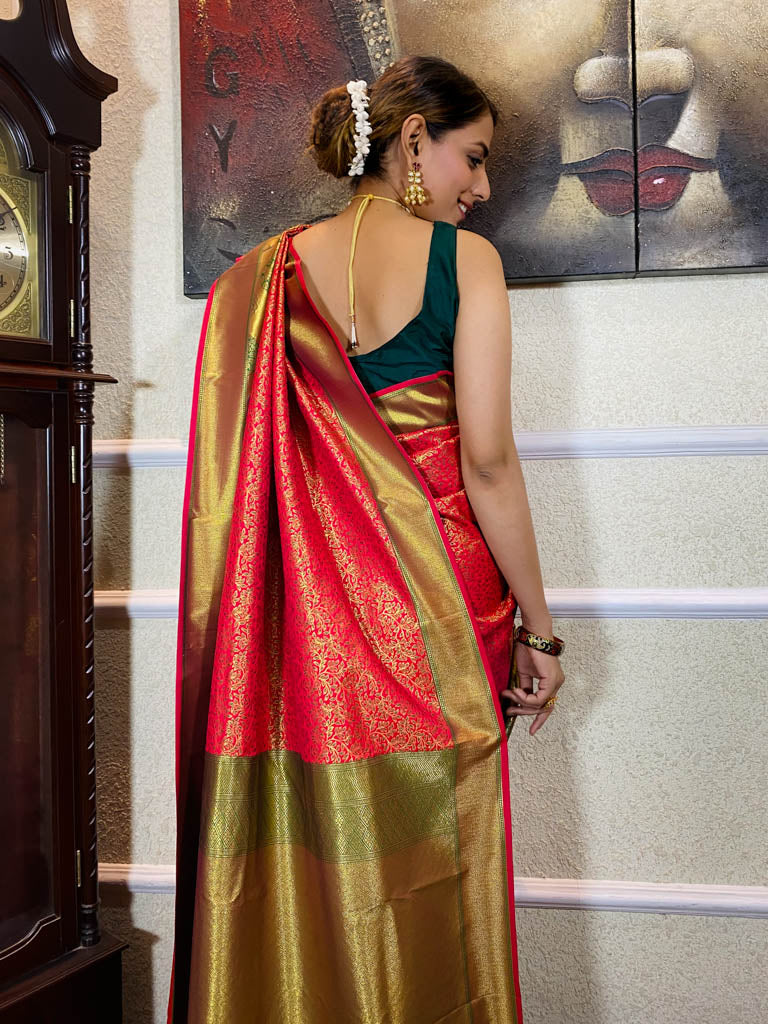 Queen Pink Katan Silk Banarasi Handloom Saree