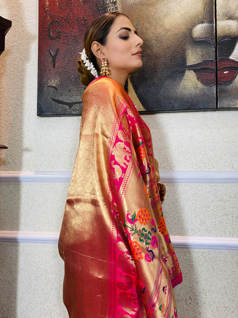 Queen Pink Banarasi Silk Saree