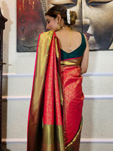 Queen Pink Katan Silk Banarasi Handloom Saree