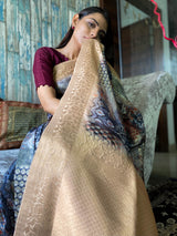 Berry Blue Uppada Cotton Silk Saree