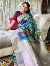 Azure Blue Uppada Cotton Silk Saree