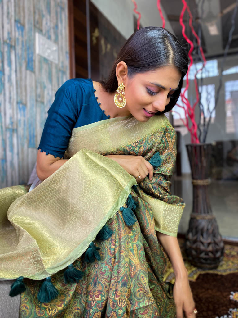 Pine Green Uppada Cotton Silk Saree
