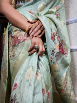 Frost Green Designer Banarasi Silk Saree