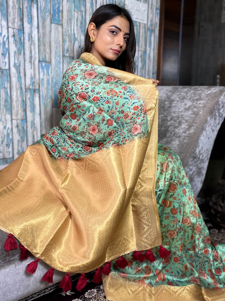 Seafoam Green Uppada Cotton Silk Saree