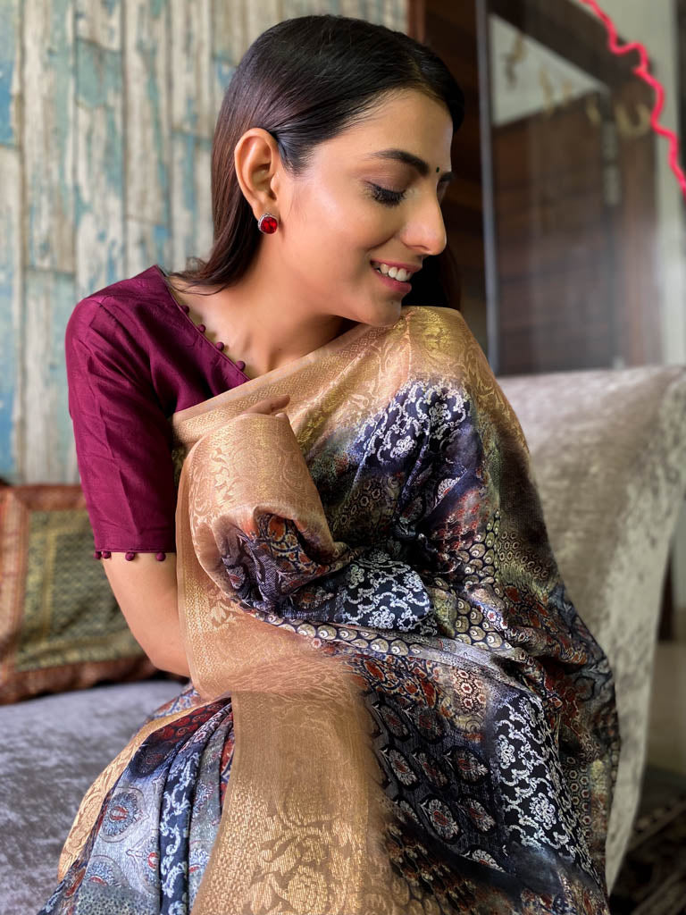 Berry Blue Uppada Cotton Silk Saree
