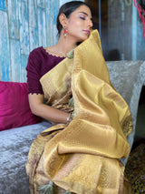 Medallion Golden Uppada Cotton Silk Saree