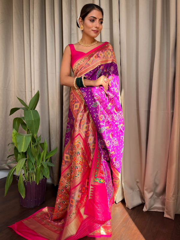 Eggplant Purple Patola Silk Saree