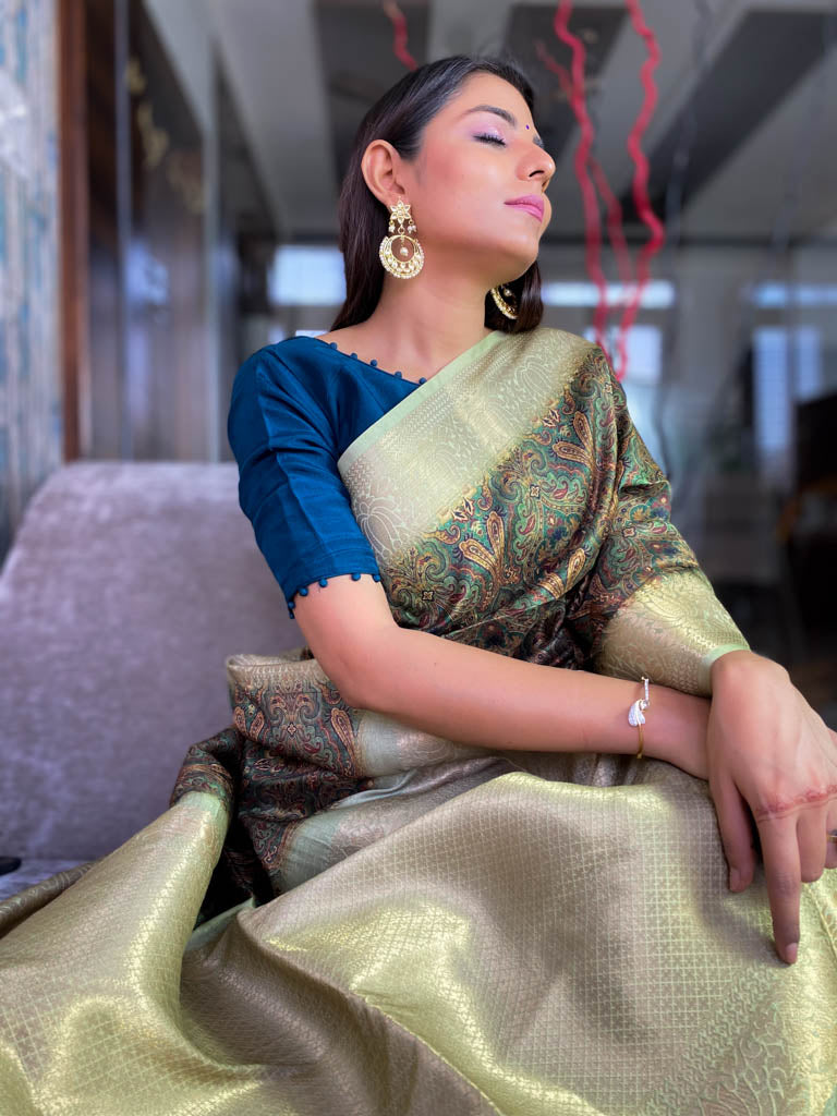 Pine Green Uppada Cotton Silk Saree