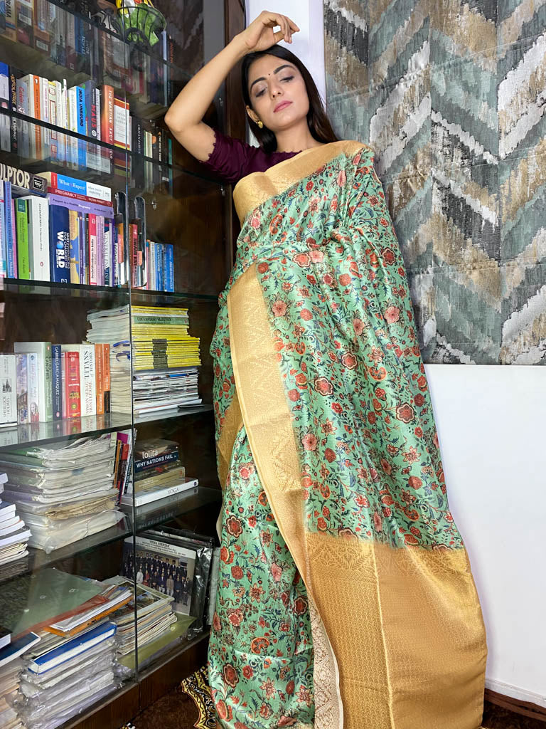 Seafoam Green Uppada Cotton Silk Saree