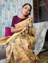 Medallion Golden Uppada Cotton Silk Saree