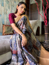 Berry Blue Uppada Cotton Silk Saree