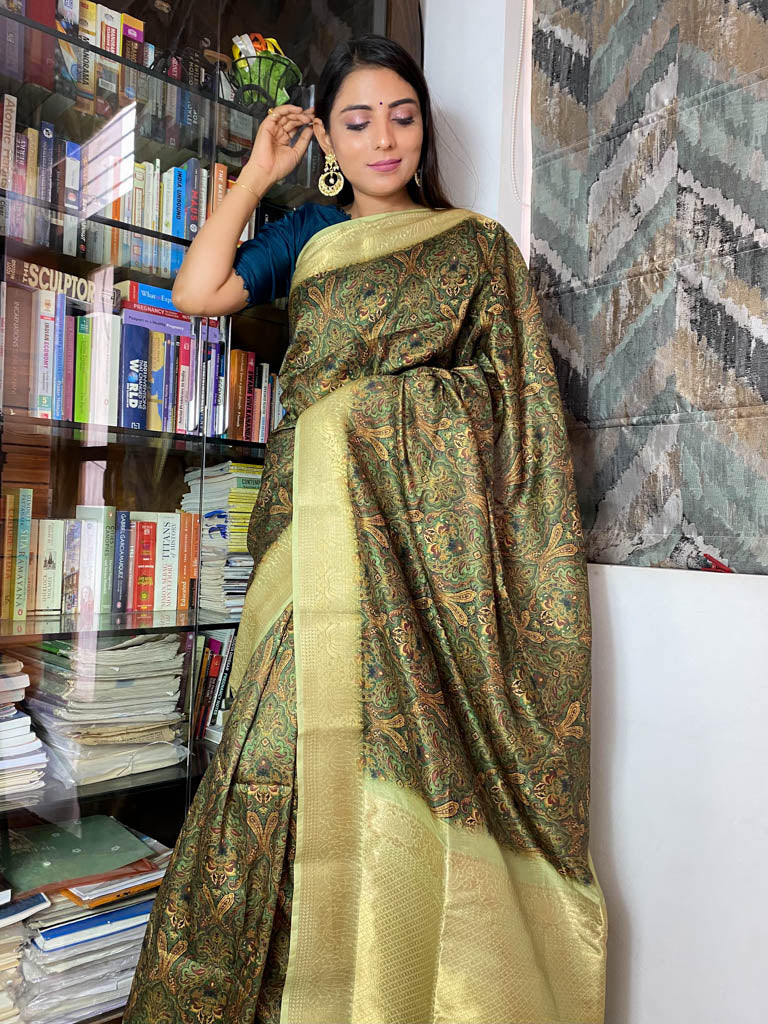 Pine Green Uppada Cotton Silk Saree