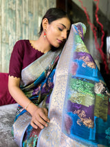 Azure Blue Uppada Cotton Silk Saree