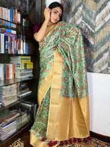 Seafoam Green Uppada Cotton Silk Saree