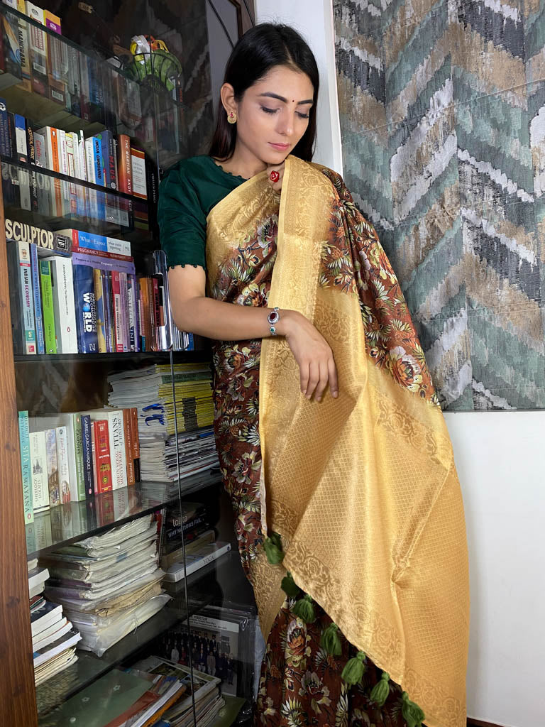 Caramel Brown Uppada Cotton Silk Saree