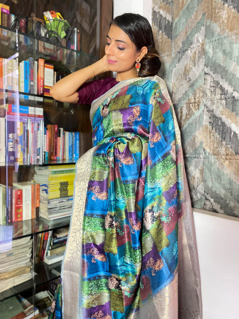 Azure Blue Uppada Cotton Silk Saree