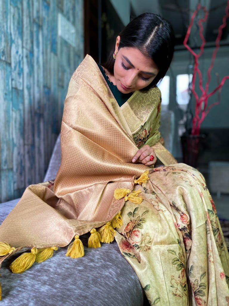 Fern Green Uppada Cotton Silk Saree