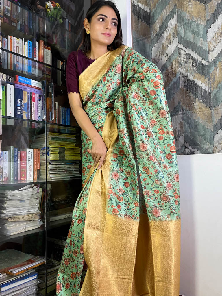 Seafoam Green Uppada Cotton Silk Saree