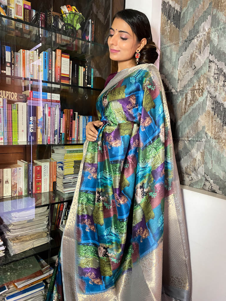 Azure Blue Uppada Cotton Silk Saree