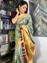 Seafoam Green Uppada Cotton Silk Saree