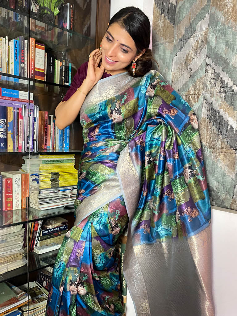 Azure Blue Uppada Cotton Silk Saree