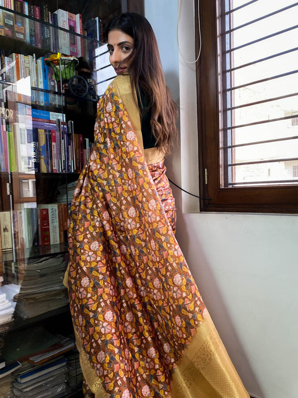 Tawny Brown Uppada Cotton Silk Saree