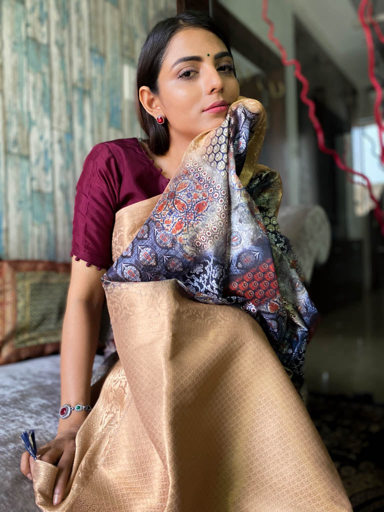 Berry Blue Uppada Cotton Silk Saree
