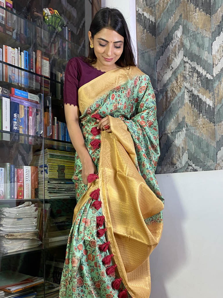 Seafoam Green Uppada Cotton Silk Saree