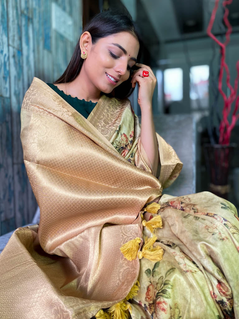 Fern Green Uppada Cotton Silk Saree