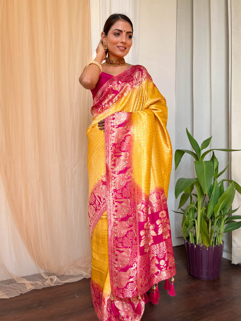 Mustard Rani Hand Dyed Banarasi Silk Saree