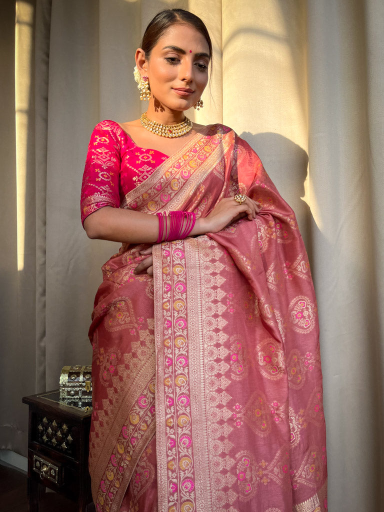 Orchid Pink Meenakari Banarasi Uppada Silk Saree