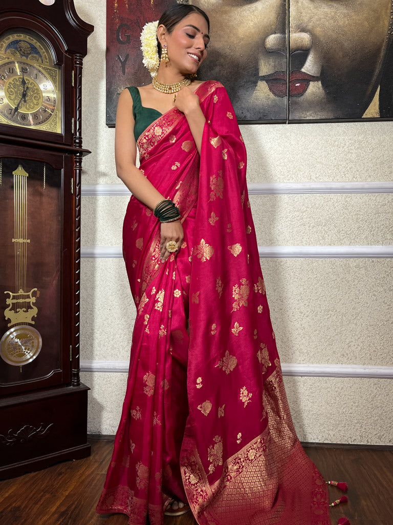 Queen Pink Banarasi Uppada Silk Saree