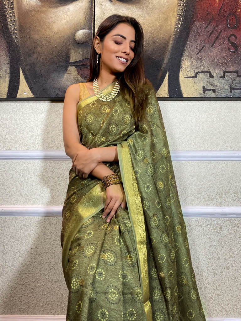 Emerald Green Uppada Cotton Silk Saree