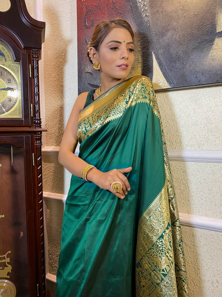 Peacock Green Banarasi Silk Saree