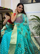 Sapphire Blue Organza Silk Saree