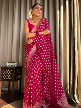 Queen Pink Banarasi Khaddi Weaved Georgette Saree