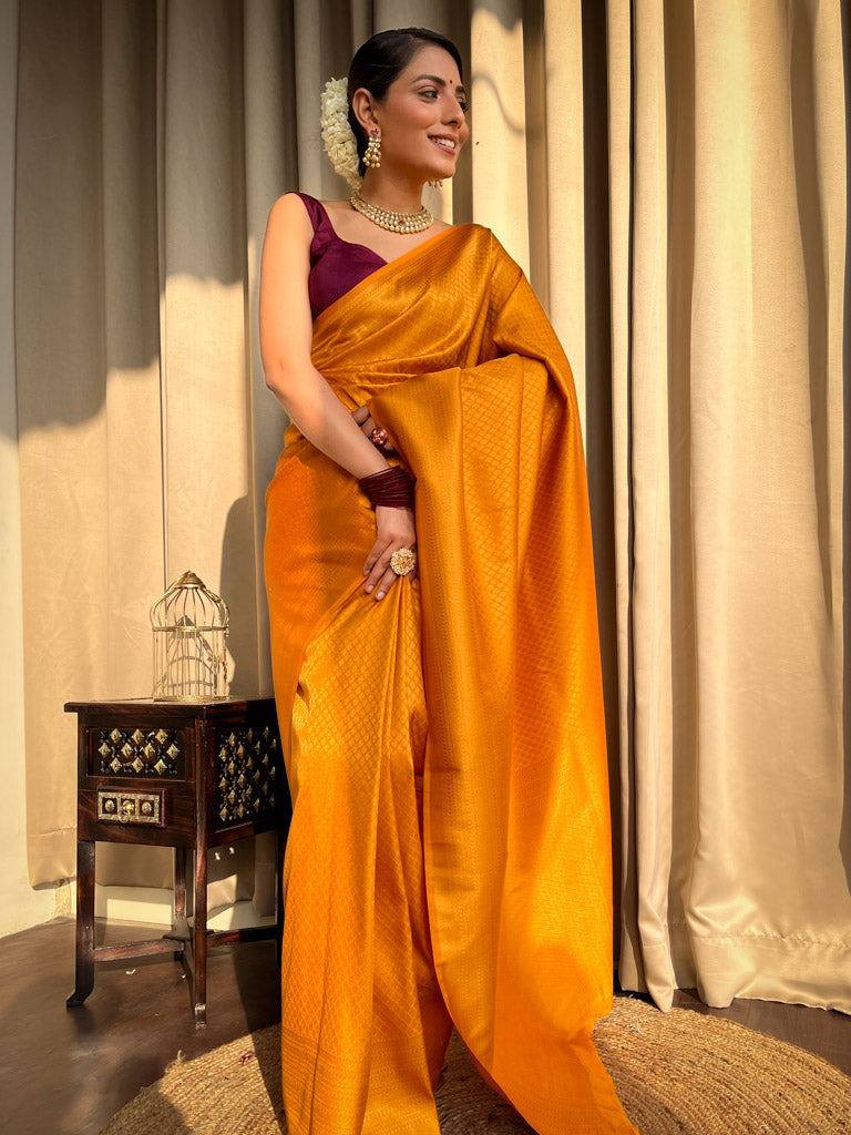 Medallion Golden Yellow Kanjeevaram Silk Saree