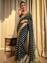 Bottle Green Banarasi Khaddi Weaved Georgette Saree