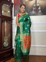 Bottle Green Banarasi Patola Silk Saree